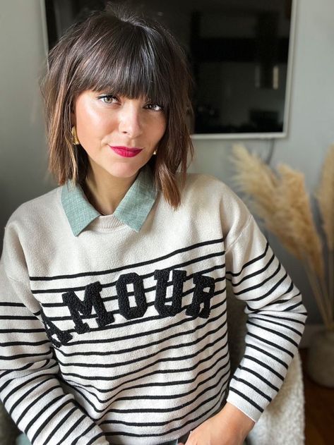 Bob With Thick Bangs, Dark Hair Bob With Bangs, Bob Bangs Glasses, Bob Fringe Hairstyles, Bangs With Bob Haircut, Dark Bob With Bangs, Parisian Bangs, Long Bob Fringe, Aline Bob With Bangs