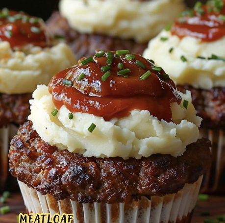 Meatloaf Cupcakes Mini Meatloaf Muffins, Savory Meatloaf, Savory Cupcakes, Meatloaf Cupcakes, Mini Meatloaf, Whipped Potatoes, Mini Meatloafs, Meatloaf Muffins, Potato Toppings