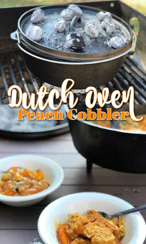 Best Peach Cobbler (Dutch Oven) | Kids Activities Blog Camping Peach Cobbler, Peach Cobbler Dutch Oven, Oven Peach Cobbler, Dutch Oven Cobbler, Dutch Oven Peach Cobbler, Lodge Dutch Oven, Cake Mix Cobbler, Peach Cobbler Ingredients, Best Peach Cobbler