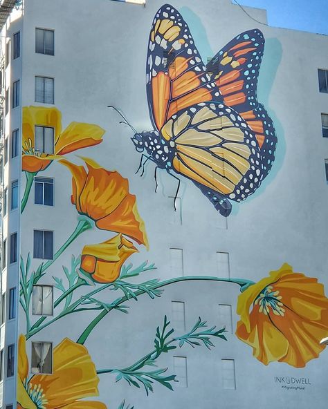 Garden Mural, Wall Street Art, Flower Mural, School Murals, Street Mural, Fence Art, Wall Murals Painted, Monarch Butterflies, Graffiti Murals