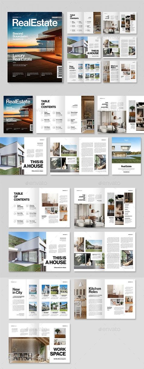 Real Estate Magazine Template - Magazines Print Templates Profolio Design, Photography Portfolio Layout, Ebook Design Layout, Newsletter Design Layout, Presentation Layouts, Real Estate Magazine, Real Estate Design, Brochure Design Layouts, Buy Real Estate