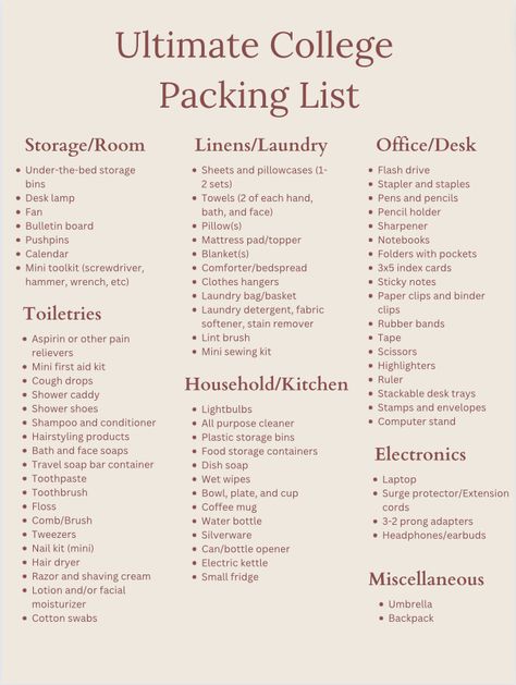 What To Pack For Dorm College Students, List Of Things To Bring To College, Dorm Toiletries List, Things To Take To University, Collage Needs List, First Year University Packing List, Boarding School Essentials List, Things To Pack For College, Things To Save Up For List