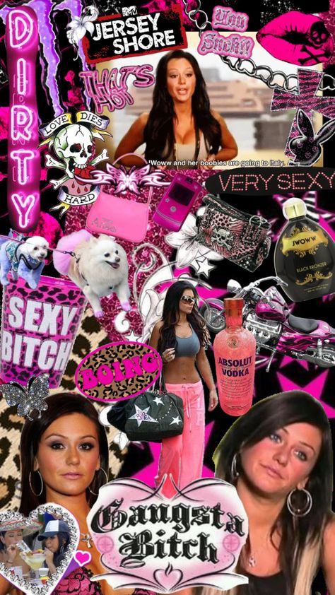 you can stay and get your a$$ beat- jwoww🩷🖤 #jwoww #jerseyshore #mcbling #edhardy #2000s #2010s Jwoww Jersey Shore, Snooki And Jwoww, Trippy Wallpaper, Jersey Shore, Ed Hardy, 2000s Fashion, Cute Fits, Bronzer, Role Models