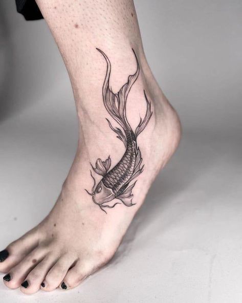 Koi Fish Tattoo Ideas, Pez Koi Tattoo, Fish Tattoo Ideas, Koi Fish Tattoo Meaning, Koi Fish Tattoos, Ankle Tattoo Men, Tattoo Perna, Tattoos Japanese, Famous Tattoo Artists