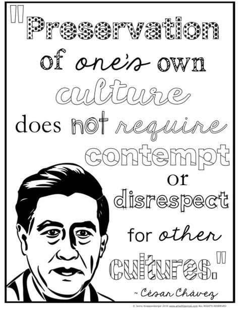 FREE Cesar Chavez coloring page. Great for Cesar Chavez Day - March 31st. Cesar Chavez Art, Spanish Heritage Month, Cesar Chavez Day, Third Grade Lesson Plans, Collaboration Poster, Esperanza Rising, Hispanic Heritage Month Activities, Art With Jenny K, Howard Zinn