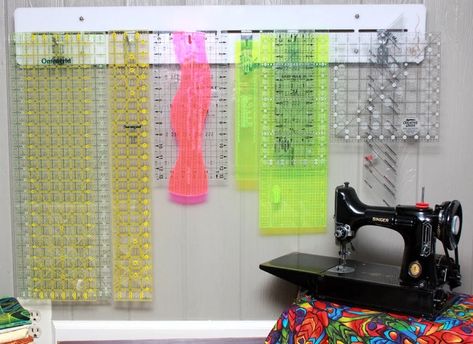 Ruler Rack by Rita's Racques Holds 42 Rulers 36 | Etsy Ruler Storage, Costume Room, Pegboard Ideas, Quilt Room, Workshop Layout, Paris Bedroom, Crochet Mat, Sewing Room Design, Sewing Storage