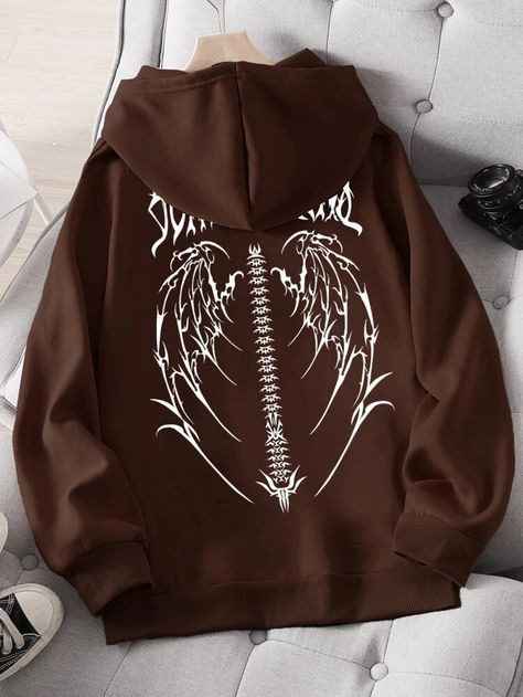 Cool Hoodies Designs, Graphic Clothes, Halloween Clothes, Brown Hoodie, Stylish Hoodies, Lined Hoodie, Tomboy Style Outfits, Knitted Hood, Swaggy Outfits