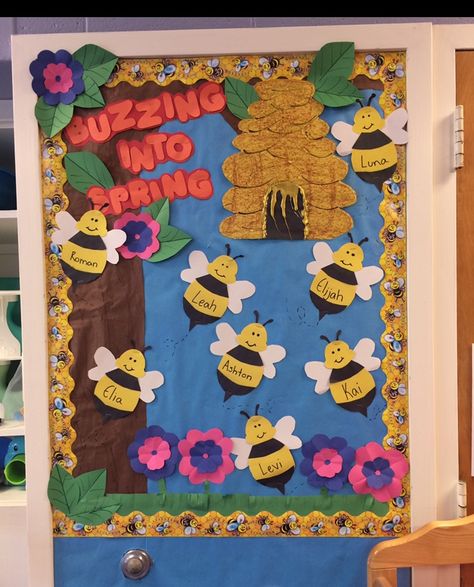 Buzzing Into Spring Bulletin Board, Summer Preschool Crafts, Spring Bulletin Boards, Nurse Office, Summer Preschool, Spring Door, Busy Bee, Bulletin Boards, Preschool Crafts