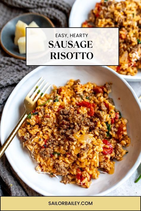 Sausage Risotto is a hearty, satisfying dish that combines the richness of Italian sausage with the creamy texture of Arborio rice. via @sailor_bailey Sausage Risotto, Italian Sausage Recipes, Arborio Rice, Fall Dinner Recipes, Salmon Dishes, Risotto Recipes, Easy Lunch, Easy Casserole, Creamy Texture