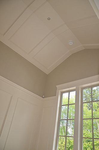 Vaulted coffered ceiling design. | A good example of a moder… | Flickr Vaulted Coffered Ceiling, Doorway Trim, Detailed Ceiling, Crown Molding Vaulted Ceiling, Sunroom Playroom, Slanted Ceiling Bedroom, Vaulted Ceiling Bedroom, Ceiling Molding, Coffered Ceiling Design