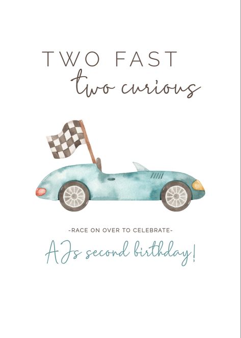 Fast One Invitation Template, Car Theme Birthday Invitation Template, Fast One Invitation, 1st Birthday Car Theme Invitation, Two Fast Birthday Blue, 2nd Birthday Party For Boys, 2nd Birthday Boys, Car Birthday Theme, Baby Birthday Themes