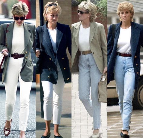 Princess Diana Preppy Style, Princess Diana Street Style 90s, Lady Diana Street Style, Princess Diana 90s Fashion, 90s Royal Fashion, Princess Diana 90s Outfits, Princess Diana Style Casual Outfit, Lady Diana Outfits Casual, Princess Diana Fashion Casual