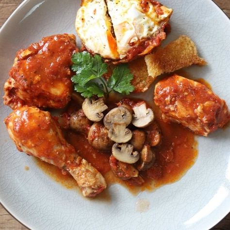 chicken marengo - napoleon favorite recipe — French Cooking Academy Eggs Napoleon, Chicken Provencal New York Times, Chicken Marengo, Minuet Cat Napoleon, Chicken Provencal Food And Wine, French Chicken, Napoleon Solo, Sauteed Mushrooms, French Cooking