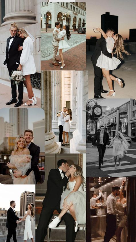 Doctor Engagement Pictures, Contemporary Engagement Photos, Engagement Pictures Theme, Modern Engagement Photo Outfits, White Dress Black Suit Engagement Photos, Classic Engagement Photos Outfits, Vintage Theme Wedding Photos, Formal Dress Engagement Photos, Converse Engagement Photos