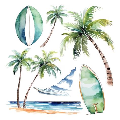 Premium Vector | Watercolor beach clipart palm tree landscape Palm Tree Watercolor, Palm Tree Landscape, Watercolor Palm Tree, Beach Elements, Palm Trees Landscaping, Beach Clipart, Watercolor Beach, Tree Landscape, Beach Watercolor