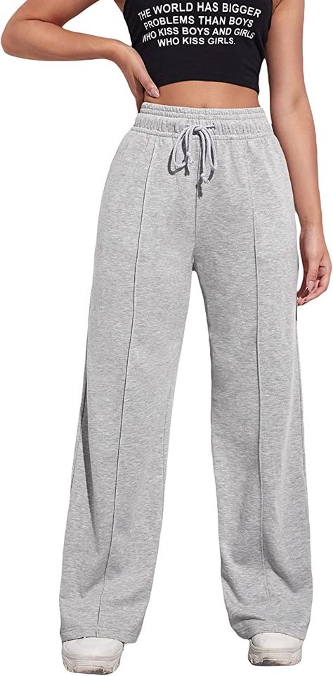 Amazon.com: MakeMeChic Women's Drawstring Waist Sweatpants Casual Straight Leg Pants Light Grey XL : Clothing, Shoes & Jewelry Casual Straight Leg Pants, Straight Leg Sweatpants, Cute Sweatpants, Baggy Sweatpants, Wide Leg Sweatpants, Casual Wide Leg Pants, Sweat Pants, Dream Clothes, Straight Leg Pants