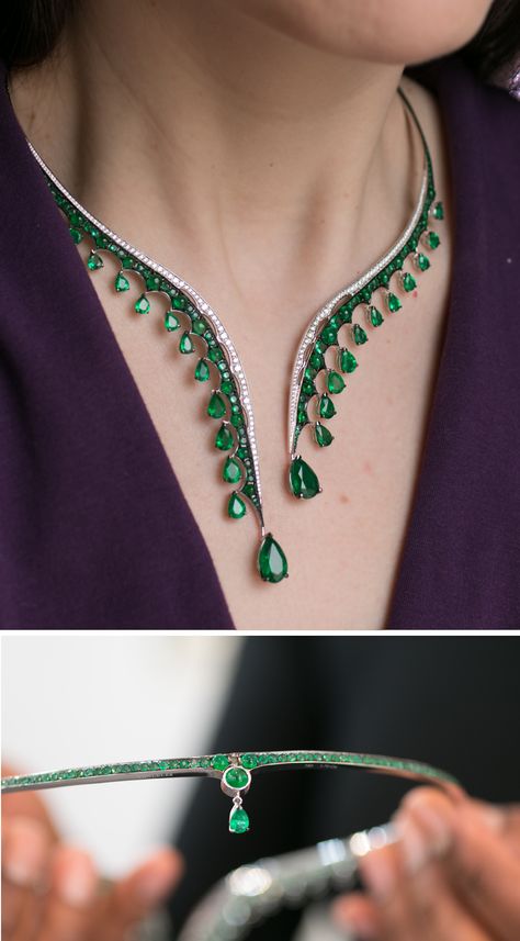 Vania Leles Green Necklaces, Perls Jewellery, Colour Stone, Jewellery Sketches, Diamond Jewelry Necklace, Diamond Necklaces, Jewelry Design Necklace, Emerald Jewelry, Jewellery Ideas