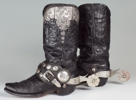 Edward H. Bohlin Boots and Spurs — Old West Events Western Ankle Boots Outfit, Black Western Boots Outfit, White Western Boots Outfit, Boots With Spurs, Custom Spurs, Western Spurs, Western Boot Outfit, Cowboy Spurs, Western Boots Outfit