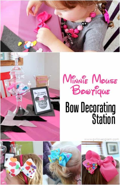 Minnie Mouse Bowtique Bow Decorating Station Party on www.girllovesglam.com Mickey Mouse Birthday Games, Minnie Mouse Games, Birthday Party Details, Twodles Birthday, Minnie Mouse 1st Birthday, Minnie Birthday Party, Minnie Mouse Theme, Minnie Party, Mickey Birthday