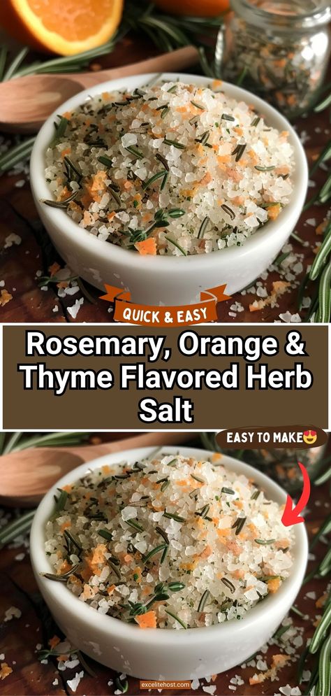 Ingredients:1/2 cup coarse sea salt2 tablespoons fresh rosemary, finely chopped2 tablespoons fresh thyme, finely choppedZest of 1 orangeDirections:Combine Rosemary Salt Recipe, Flavored Salts Recipes, Herb Salt Recipe, Flavored Salt, Herb Salt, Garlic Brown Sugar Chicken, Rosemary Recipes, Thyme Recipes, Herbal Recipes