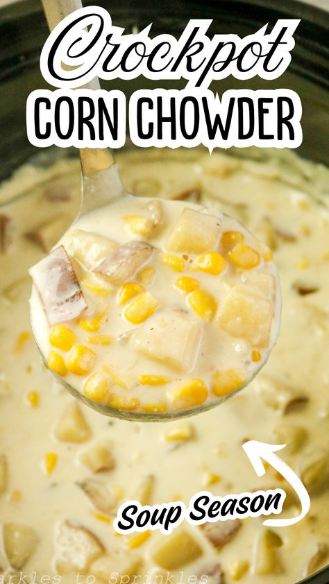 There’s nothing better than a warm, comforting bowl of crockpot corn chowder, especially when it’s so easy to make! This creamy, hearty soup combines the sweetness of corn with the richness of half-and-half, plus the smoky flavor of bacon to give it a perfect savory finish. Slow Cooker Corn And Potato Chowder, Sausage Corn Chowder Crockpot, Soup Recipes Corn Chowder, Corn Chowder Recipe Crockpot, Gluten Free Corn Chowder Recipe, Corn Chowder Recipe Easy, Easy Chicken Corn Chowder, Chowder Recipes Crockpot, Corn Chowder Crockpot