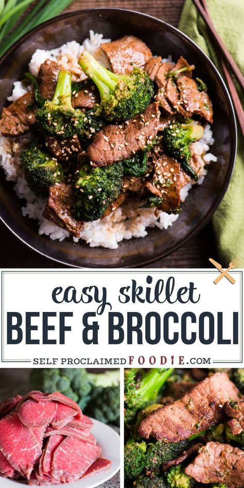 Skillet Beef and Broccoli is a quick and easy stove top dinner that is bursting with flavor.  A variety of tasty ingredients come together to create an intensely delicious sauce. The meat is perfectly lean and tender. The vibrant green broccoli rounds out the meal. Beef and broccoli stir fry will be a family favorite! #beefandbroccoli #easy #sauce #skillet Top Round Steak Recipes, Steak And Broccoli, Top Round Steak, Easy Beef And Broccoli, Round Steak Recipes, Beef Roast, Beef And Broccoli, Stove Top Recipes, Broccoli Stir Fry