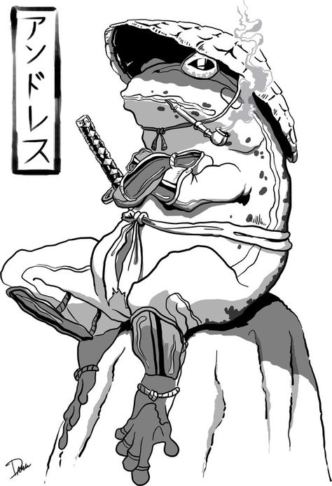 Samurai Frog, Ninja Tattoo, Japanese Demon Tattoo, Samurai Drawing, Samurai Tattoo Design, Frog Tattoos, Japan Tattoo Design, Traditional Japanese Tattoos, Sketch Tattoo Design