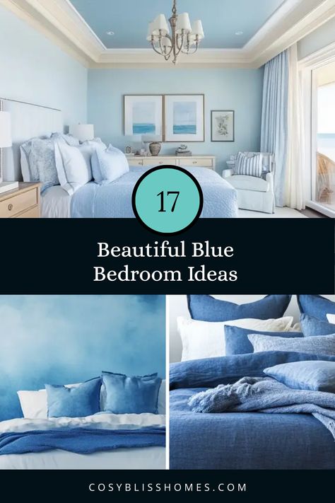 17 beautiful blue bedroom ideas to transform your personal space into a calming oasis await you. From soothing baby blue ceilings and stunning blue ombre walls to denim blue bedding and tranquil decor accents, there's something for every taste! Whether you want a hint of blue or an entire bold design, these spacing-saving solutions will make your space both stylish and peaceful. Join us in creating the ultimate retreat at home with these creative bedroom inspirations for cozy relaxation. It's time to curate your dream escape! Ombre Bedroom Ideas, Denim Blue Bedding, Bedroom Decor Ideas Blue, Sky Blue Bedroom, Light Blue Bedroom Ideas, Ombre Bedroom, Powder Blue Bedroom, Tranquil Decor, Baby Blue Bedrooms