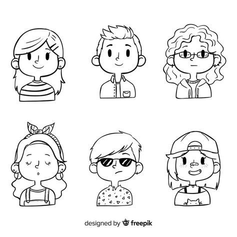 Cartoon people avatar pack Free Vector People Avatar, Portrait Illustrator, Doodle People, Dibujo Simple, Regnul Animal, Drawing Cartoon Faces, 얼굴 그리기, Cartoon People, Cartoon Faces