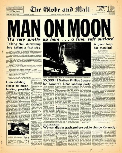 Armstrong, first human to land on the Moon First Moon Landing, Man On Moon, News Journal, Apollo 11 Moon Landing, Newspaper Front Pages, Lunar Landing, Moon Party, Newspaper Headlines, Historical Newspaper