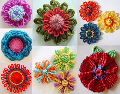 Crochet.is.Fun: Tutorial: How to make a simple flower using flower loom Knitting Logo, Loom Flowers, Flower Loom, Loom Tutorials, Loom Hats, Pin Loom, Loom Crochet, Spool Knitting, Knifty Knitter