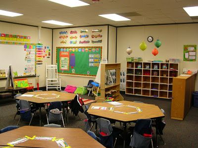 trapezoid tables would take up less space than rectangular tables Pre Kindergarten Classroom, Classroom Decor Middle, Middle School Classroom Decor, College Classroom, Classroom Decor High School, Kindergarten Classroom Decor, Classroom Wall Decor, Classroom Decor Themes, Giada De Laurentiis