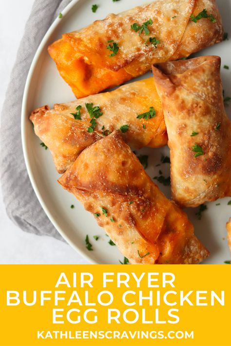 Air Fryer Chicken Roll Ups, Air Fryer Egg Rolls Recipe, Air Fryer Chicken Wontons, Buffalo Egg Rolls, Chicken Egg Rolls Air Fryer, Air Fryer Chicken Egg Rolls Recipe, Airfryer Egg Rolls, Egg Rolls In Air Fryer, Air Fried Egg Rolls