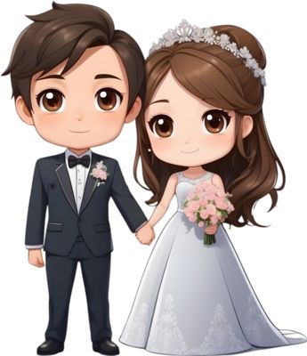 Wedding Cartoon Couple, Wedding Cartoon, Cartoon Wedding, Wedding Couple Cartoon, Couple Clipart, Chibi Couple, Wedding People, Wedding Clipart, Wedding Preparation