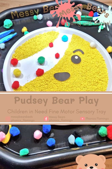 Pudsey Bear Activity, Pudsey Tuff Tray Ideas, Pudsey Bear Tuff Tray, Children In Need Tuff Tray, Pudsey Activities, Pudsey Bear Activities Eyfs, Pudsey Bear, Nursery Planning, Staff Meeting