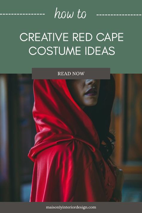 Discover amazing red cape Halloween costume ideas that will catch everyone's attention this spooky season. From classic fairy tale looks to intriguing modern interpretations, these ideas make expressing your creativity simple and fun. Bright, bold, and unforgettable, a stunning red cape can enrich your costume while adding flair and drama. Whether you're going for a dramatic witch, a playful superhero, or an elegant vampire, there’s a perfect option waiting for you. Get ready to turn heads at every Halloween party with these unique costume ideas! Red Cape Costume Ideas, Red Cape Costume, Elegant Vampire, Unique Costume Ideas, Cape Costume, Classic Fairy Tales, Superhero Capes, Creative Accessories, Red Cape