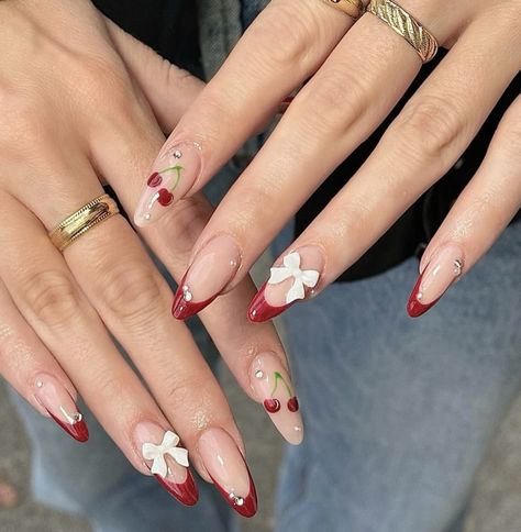 Acrylic Nails Stiletto, White French Nails, Cherry Nails, Nagel Tips, French Tip Acrylic Nails, Red Nail Designs, Fire Nails, Artificial Nails, Valentines Nails