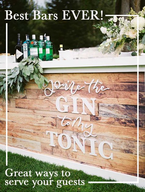 Since the bar at a wedding reception is usually a gathering place, it's nice when they're pretty. Here are ways to personalize the bar at a wedding with some help of BeThings Rentals. Wedding Drink Bar, Greenery Wedding Bouquet, Reception Tablescapes, Colorful Invitations, Champagne Bridesmaid, Gin Bar, Champagne Bridesmaid Dresses, Bar Wedding, Space Wedding