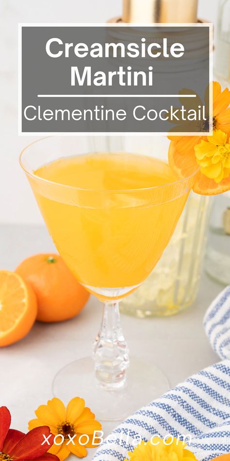 Not only is this clementine creamsicle martini a refreshing summer cocktail - it's so easy to make! In fact this summer martini recipe is made with whipped cream flavoured vodka and triple sec along with clementine juice. That's right - apart from ice and optional garnishes you can whip up this orange dreamsicle martini with just three ingredients. Thirst-quenching and delicious, this clementine creamsicle martini is well worth making. #martini #clementine #orange #creamsicle #dreamsicle #vodka Summer Martini Recipes, Creamsicle Martini, Summer Martinis, Martini Recipes Easy, Flavoured Vodka, Clementine Orange, Whipped Vodka, Whipped Cream Vodka, Orange Dreamsicle