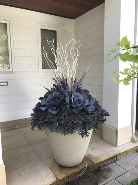 Outdoor Planter Designs, Fall Container Plants, Fall Pots, Fall Window Boxes, Deborah Silver, Fall Container Gardens, Ornamental Cabbage, Fall Containers, Fall Planters