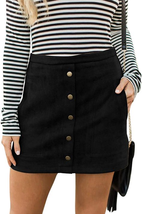 Skirts For Short Women, Button Outfit, Rock Outfit, Mini Pencil Skirt, Skirts Women, Suede Mini Skirt, Miniskirt Outfits, A Line Mini Skirt, Suede Skirt