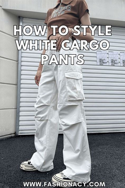 How to Style White Cargo Pants White Cargo Pants, Oversized Streetwear, Cargo Pants Women, Pants Women, Images Gif, Fashion Flats, Pants Outfit, Wide Leg Trousers, Fashion Pants