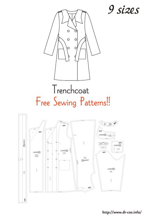 Trench Coat Pattern, Sewing Pattern Pieces, Sewing Coat, Coat Sewing, Coat Pattern Sewing, Sewing School, Free Pdf Sewing Patterns, Free Sewing Patterns, Dress Making Patterns