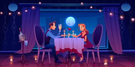 Couple romantic date dinner, man holding... | Free Vector #Freepik #freevector #flower #people #hand #restaurant Romantic Date Dinner, Man Holding Woman, Table Sketch, Champagne Candles, Couple Romantic, Woman Hand, Night Couple, Candle Glow, Dating Coach