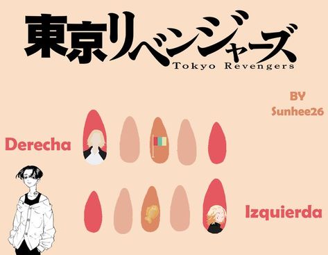 Tokyo Revengers Nails Art, Tokyo Revengers Nails, Nail Anime, Makeup Chart, Makeup Charts, Anime Nails, French Tip Acrylic Nails, Nails Desing, Cosplay Makeup