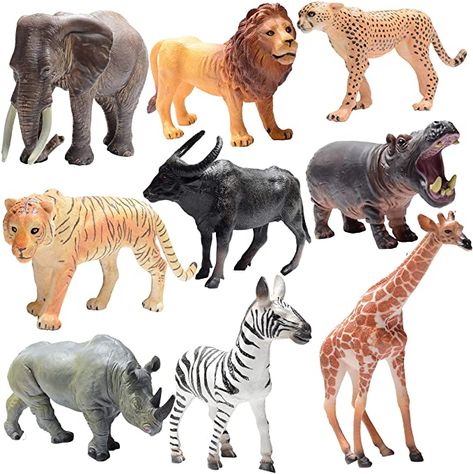 Amazon.com: Prextex Realistic Looking Safari Animal Figures - 9 Large Plastic Jungle Animal Toys with Educational Animals Book: Toys & Games Plastic Toy Animals, Zoo Animal Cake, Stuffed Safari Animals, 3d Jungle Animals, Zoo For Stuffed Animals, Zoo Animal Cakes, Wild Animal Toys, Animal Figurine Toys, Baby Zoo Animals