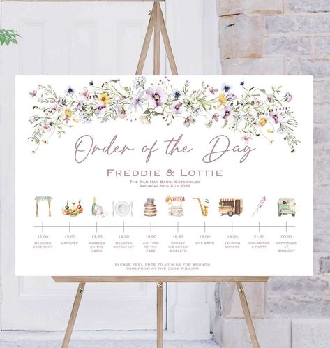 Marriage ceremony Order Of The Day Wild Flowers- #Day #flowers #Order #Wedding #Wild Check more at https://howcandothis.com/weddingideas/marriage-ceremony-order-of-the-day-wild-flowers/ Order Of The Day Sign, Order Of The Day Wedding, Plan Table, Table Name Cards, Table Name, Wedding Table Plan, Blue Florals, Order Of The Day, Wedding Order