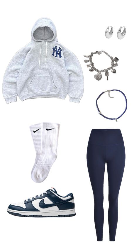 Aesthetic navy blue outfit comfortable Blue Aesthetic School, Navy Blue Leggings Outfit, Navy Leggings Outfit, Navy Blue Aesthetic, Blue Leggings Outfit, Blue New York, Pandora Bracelet Silver, Navy Blue Leggings, Navy Leggings