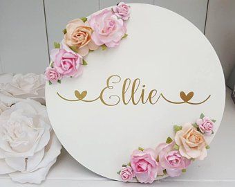 Personalized Wooden Letters, Baby Door Hangers, Baby Door, Personalized Plaques, Wall Decor Nursery, Wooden Elephant, Name Plaque, Deco Originale, Flower Names