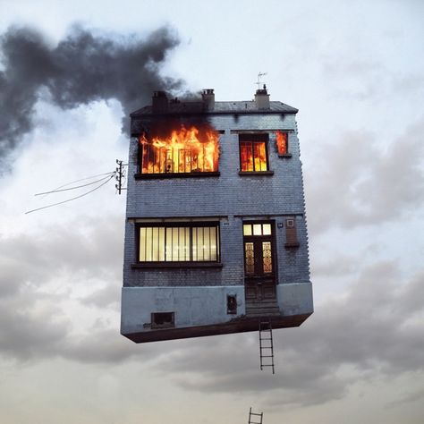 Flying Houses by Laurent Chehere Burning House, Travel House, Disney Up, Floating House, Up House, French Photographers, Photo Series, Miyazaki, Design Graphique